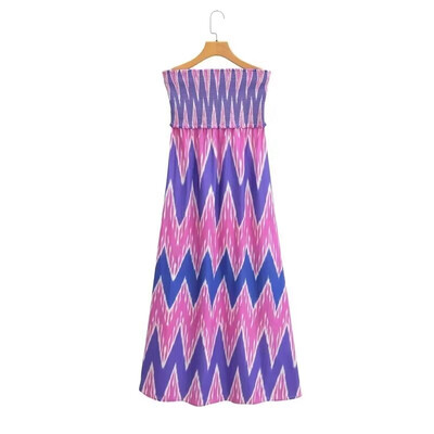 PB&ZA 2024 naiste suvine uus lääne stiilis õhuke üherealine kaelus, elastne rinnahoidja Slim Fit, trükitud pikk kleit