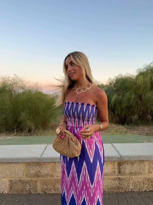 PB&ZA 2024 naiste suvine uus lääne stiilis õhuke üherealine kaelus, elastne rinnahoidja Slim Fit, trükitud pikk kleit