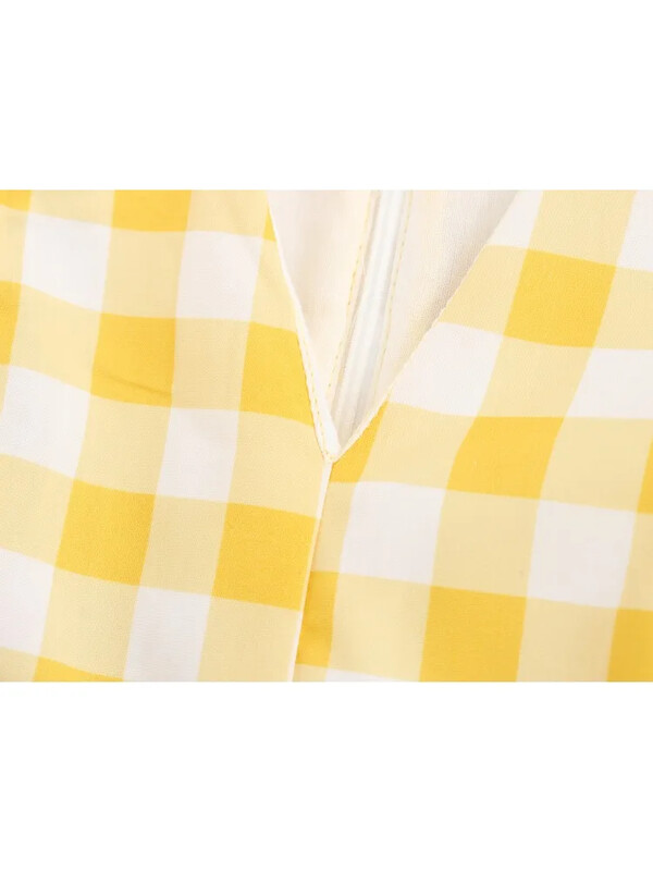 TRAF Fashion Fly Sleeve Ψηλόμεσο Μεγάλο Στρίφωμα Λεπτό Μακρύ Φόρεμα Γυναικείο V Λαιμόκοψη Καρό Φόρεμα Maxi Summer New Lady Holiday Vestidos