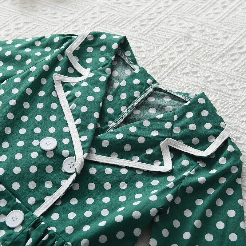 Bear Leader 2023 uus tüdrukute suvekleit lühikeste varrukatega puuvillane täpiroheline retrokleit Briti stiilis kaherealine tüdrukute kleit