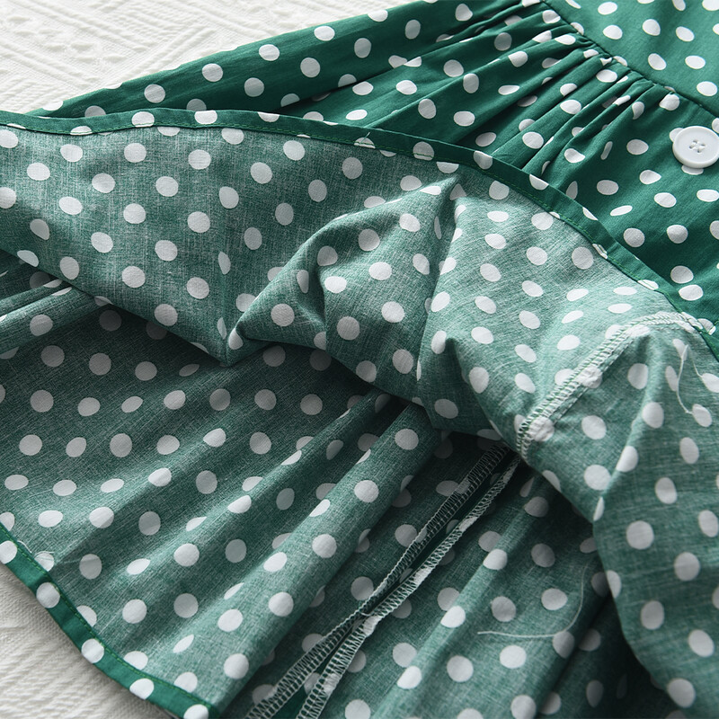 Bear Leader 2023 uus tüdrukute suvekleit lühikeste varrukatega puuvillane täpiroheline retrokleit Briti stiilis kaherealine tüdrukute kleit