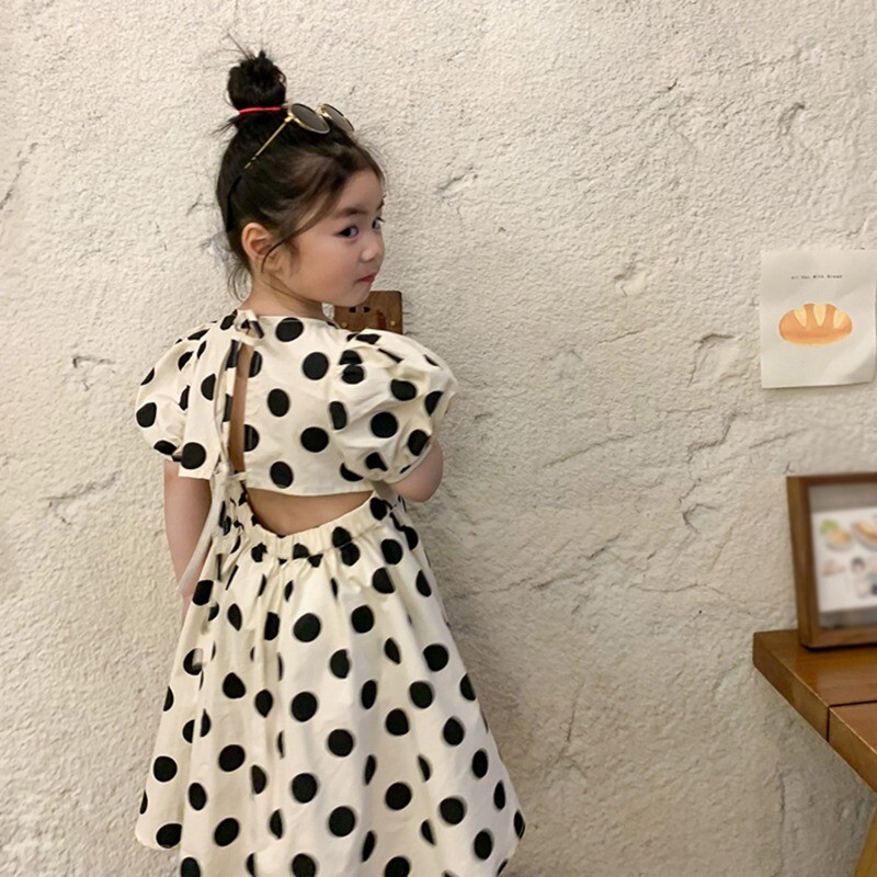 2-8T vasarinė suknelė mergaitėms madinga taškuota pūstos elegantiškos princesės suknelės su rankovėmis, per kaklą, laisvalaikio kaklaraištis juosmens vestidos