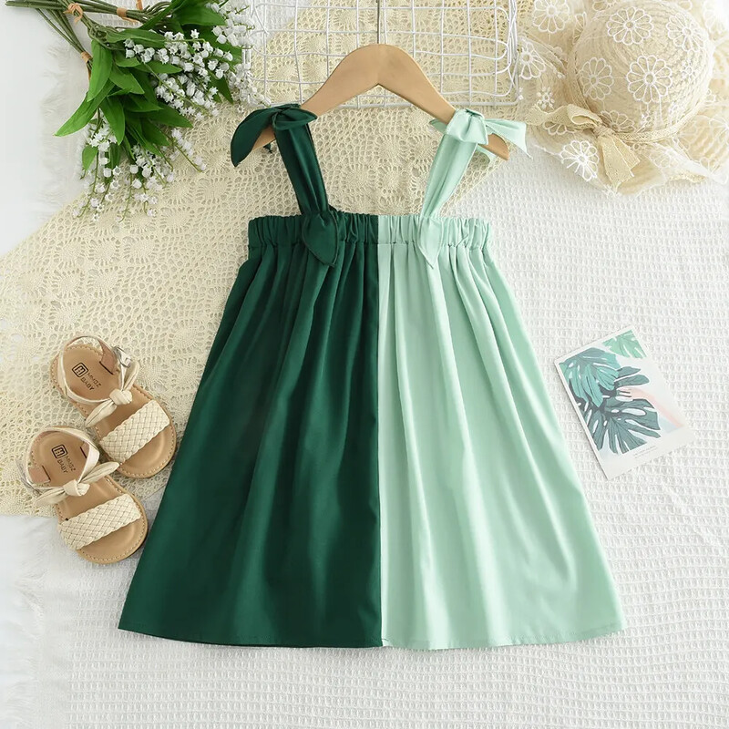 Bear Leader Haljinice s mašnom za djevojčice Ljetna patchwork zelena ležerna odjeća za 3-7 godina Dječje kratke haljine Dječja odjeća