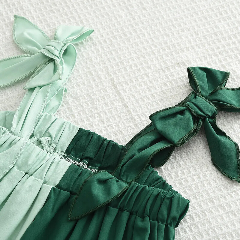 Bear Leader Haljinice s mašnom za djevojčice Ljetna patchwork zelena ležerna odjeća za 3-7 godina Dječje kratke haljine Dječja odjeća
