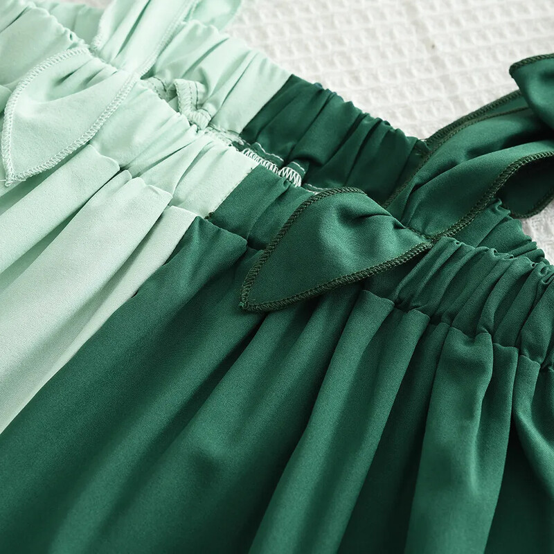 Bear Leader Haljinice s mašnom za djevojčice Ljetna patchwork zelena ležerna odjeća za 3-7 godina Dječje kratke haljine Dječja odjeća