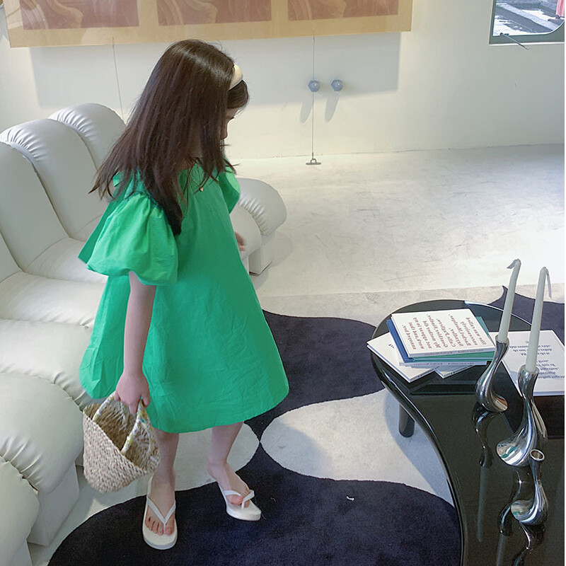 Suvine beebitüdrukute printsesskleit Magus ühevärviline puhvis varrukatega kleit tüdrukutele Moodne lasteriietus 3-7a laste kleidid tüdrukutele