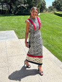 Moteriškos elegantiškos margintos suknelės su apvaliu kaklu madingos skraidančios rankovės aukštu juosmeniu spalvotos blokinės suknelės Vasaros atostogų gatvės chalatai