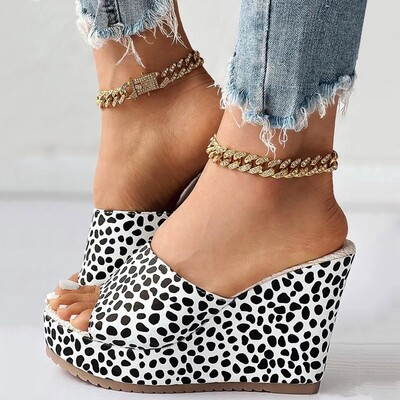 Sandale pentru femei Mărimea 9 Pantofi pentru femei Pantofi cu toc pană cu talpă groasă Sandale la modă cu un picior cu funde pentru femei late