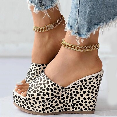 Sandale pentru femei Mărimea 9 Pantofi pentru femei Pantofi cu toc pană cu talpă groasă Sandale la modă cu un picior cu funde pentru femei late