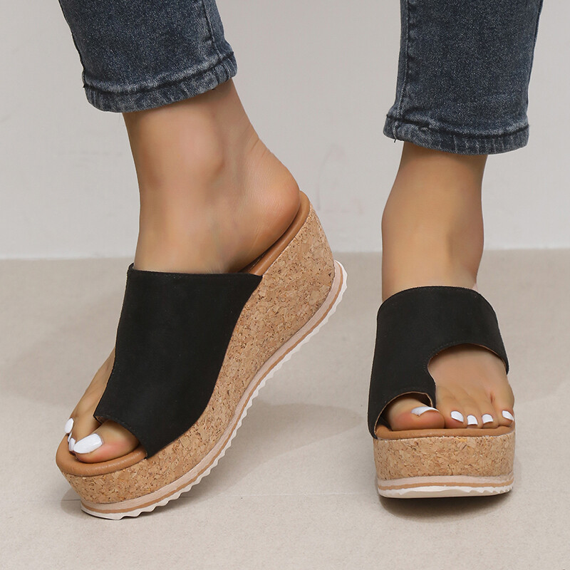 Sandale cu platformă cu imprimeu leopard pentru femei, papuci cu toc cu pană, papuci de vară, fund gros, șlapi de plajă, mari dimensiuni