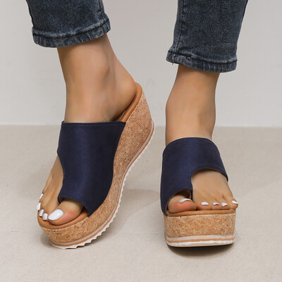 Vasaros moteriškos šlepetės, didelio dydžio aukštakulnės šlepetės, moteriškos, plataus formos sandalai, moteriški atviri pirštai storu dugnu, kasdienės šlepetės