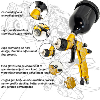 Cyberlimited Edition Висококачествен пистолет за пръскане за автомобили 1,3/1,8 мм дюза Златен пистолет за боядисване на водна основа Въздушен пистолет за пръскане Аерограф
