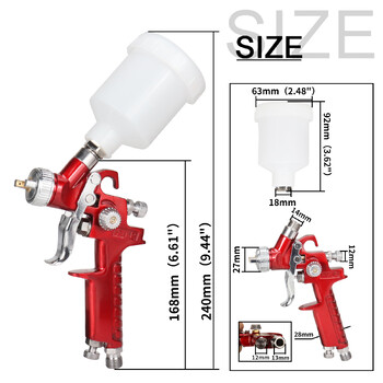 Επαγγελματικό πιστόλι βαφής αέρα Mini Airbrush πιστόλι ψεκασμού HVLP 0,8/1mm ακροφύσιο για βαφή μεταλλικών επιφανειών επίπλων αυτοκινήτου