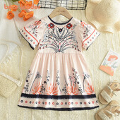 Bear Leader 3-7Y Tüdrukute Kleidid Suvised Lühikeste Varrukatega Lilleprintimine Kleit Ümarkaelus Lasteriided Vabaaja Flora Beebitüdrukute Pajalapid