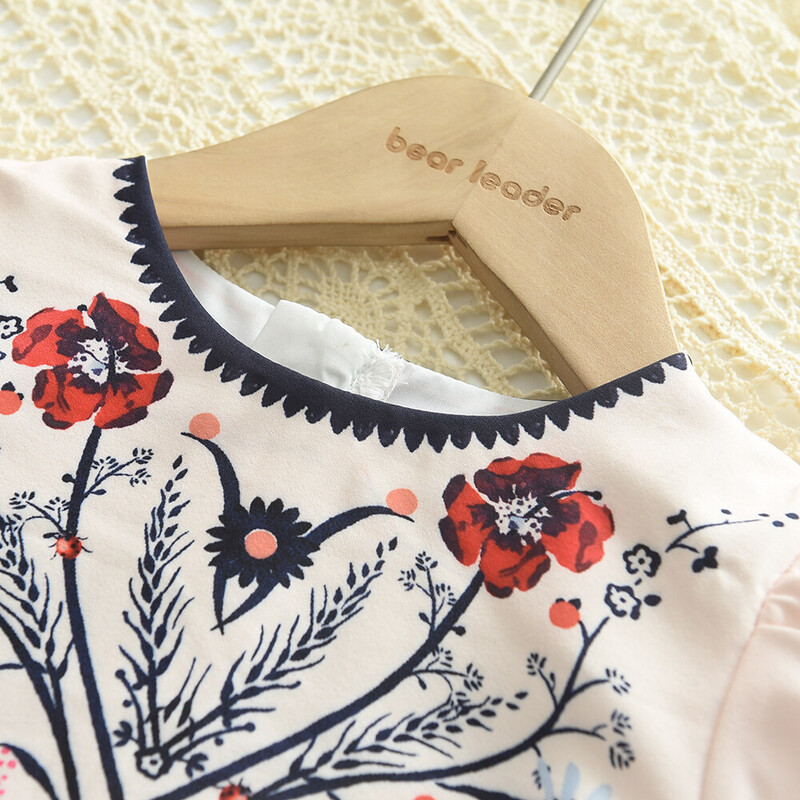 Bear Leader 3-7Y Tüdrukute Kleidid Suvised Lühikeste Varrukatega Lilleprintimine Kleit Ümarkaelus Lasteriided Vabaaja Flora Beebitüdrukute Pajalapid