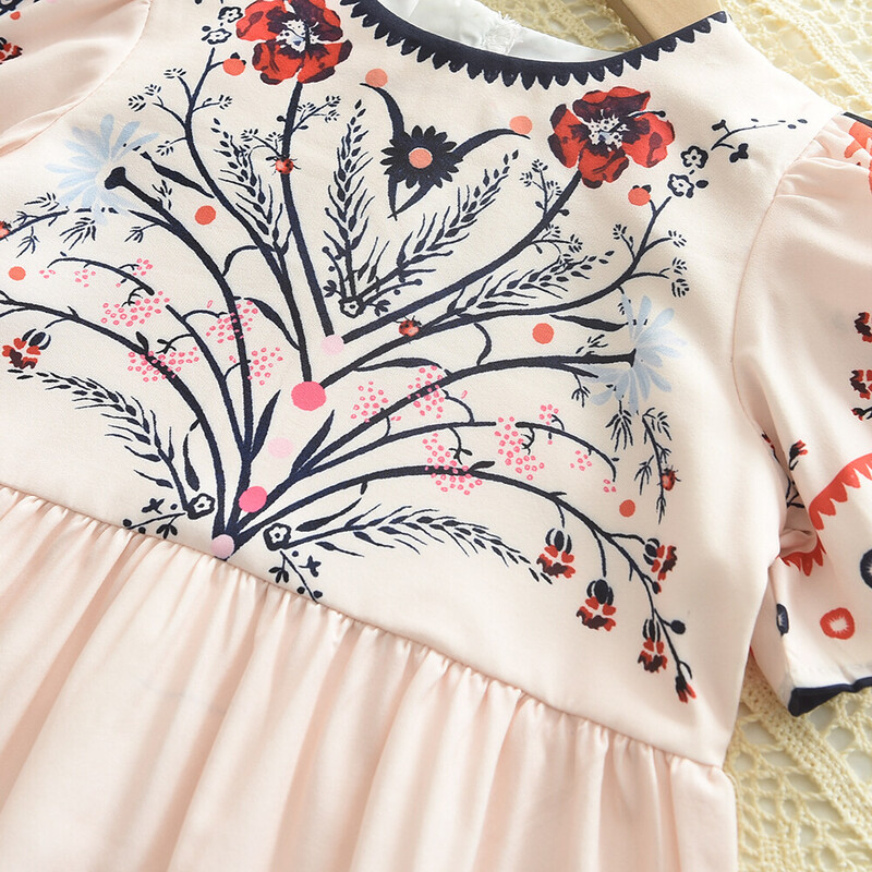 Bear Leader 3-7Y Tüdrukute Kleidid Suvised Lühikeste Varrukatega Lilleprintimine Kleit Ümarkaelus Lasteriided Vabaaja Flora Beebitüdrukute Pajalapid