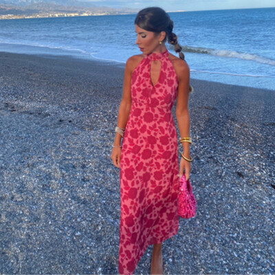 Trükitud plisseeritud kleidid naistele O kaelusega varrukateta kõrge vöökohaga puusakomplekt õhuke naiste kleit 2024 suvine uus rand, naiste vestid