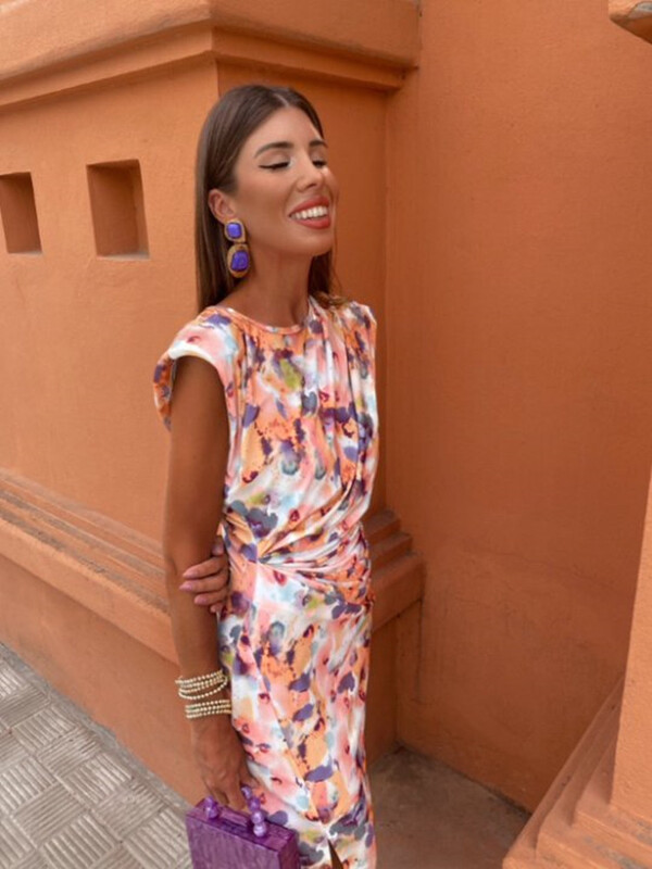 Trükitud plisseeritud kleidid naistele O kaelusega varrukateta kõrge vöökohaga puusakomplekt õhuke naiste kleit 2024 suvine uus rand, naiste vestid