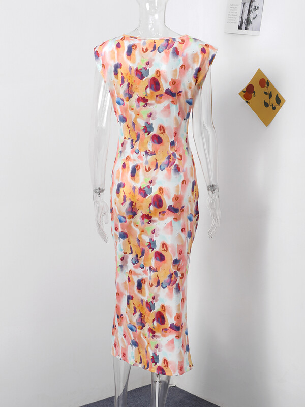 Trükitud plisseeritud kleidid naistele O kaelusega varrukateta kõrge vöökohaga puusakomplekt õhuke naiste kleit 2024 suvine uus rand, naiste vestid