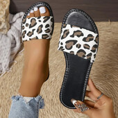 2024 m. vasaros nauji moteriški sandalai su leopardo raštu, didelio dydžių, visi atitinkantys plokščios šlepetės, apvalios galvos paplūdimio moteriškos šlepetės, moteriški batai