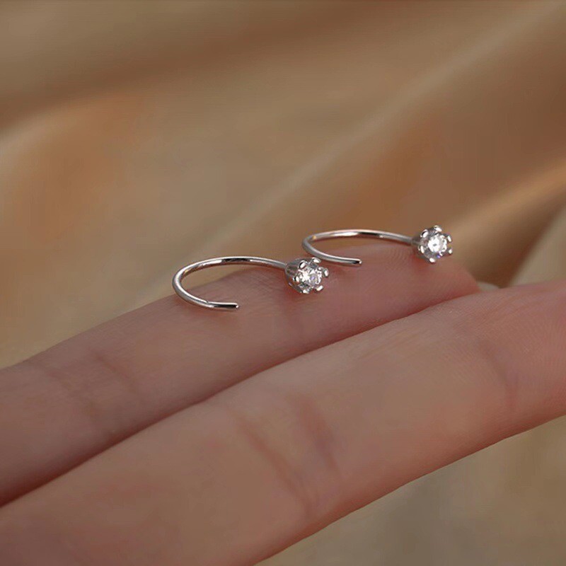 Cercei cu cerc rotunzi de 10 mm pentru femei Cercei cu zircon încrustat cu temperament Cercei simpli din cupru Bijuterii zilnice cu cârlig pentru ureche mică