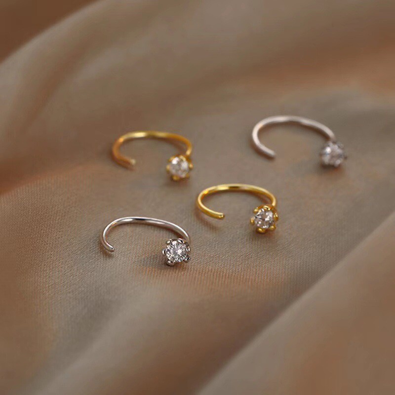 Cercei cu cerc rotunzi de 10 mm pentru femei Cercei cu zircon încrustat cu temperament Cercei simpli din cupru Bijuterii zilnice cu cârlig pentru ureche mică