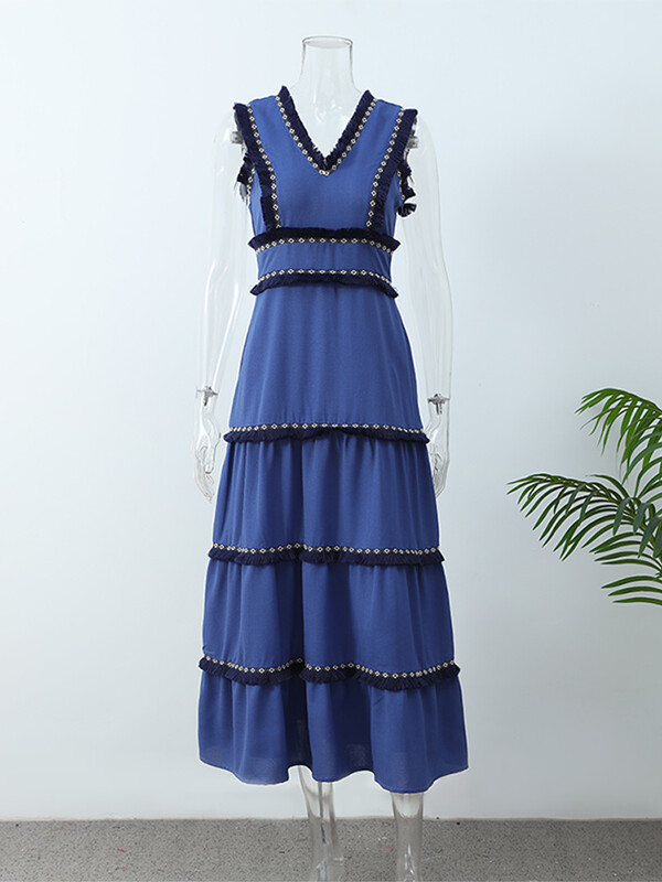 Elegantsed naiste varrukateta tutiga kookkleidid Suvemoodne V-kaelusega trükitud kleit 2024. aasta uus kontorinaiste tänavarõivad