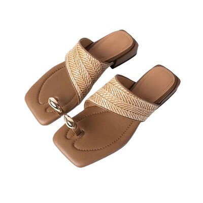 Keskmise kontsa kandiga ruudukujulised moodsad sussid madalad uudsed naiste kingad 2024. aasta kõrge kvaliteediga soliidsed suvised naiste sussid