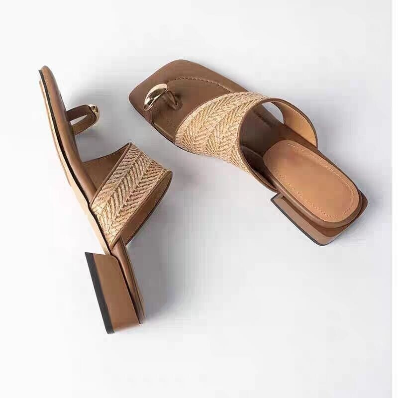 Keskmise kontsa kandiga ruudukujulised moodsad sussid madalad uudsed naiste kingad 2024. aasta kõrge kvaliteediga soliidsed suvised naiste sussid