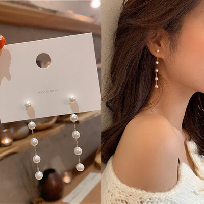 2022 New Trend Simulation Pearl Long Earrings Γυναικεία κρεμαστά σκουλαρίκια με λουλούδια με στρας λουλούδια Κρεμαστά σκουλαρίκια μόδας Κορεατικά κοσμήματα σκουλαρίκια