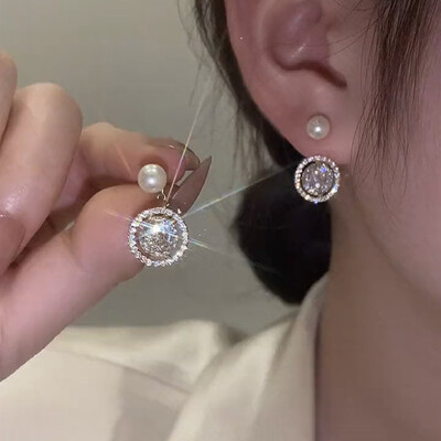 2022 New Trend Simulation Pearl Long Earrings Γυναικεία κρεμαστά σκουλαρίκια με λουλούδια με στρας λουλούδια Κρεμαστά σκουλαρίκια μόδας Κορεατικά κοσμήματα σκουλαρίκια