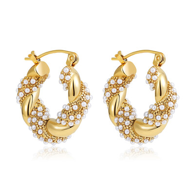 Modne CZ cirkonske okrugle huggie hoop naušnice za žene, geometrijski U oblik, prstenovi s kopčom za uši Pozlaćeni nakit od nehrđajućeg čelika