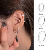 ANENJERY Cercei cu cerc cu zircon dublu și mai multe dimensiuni pentru bărbați, femei, la modă, de culoare argintie delicată, îmbrăcăminte mici серьги aretes