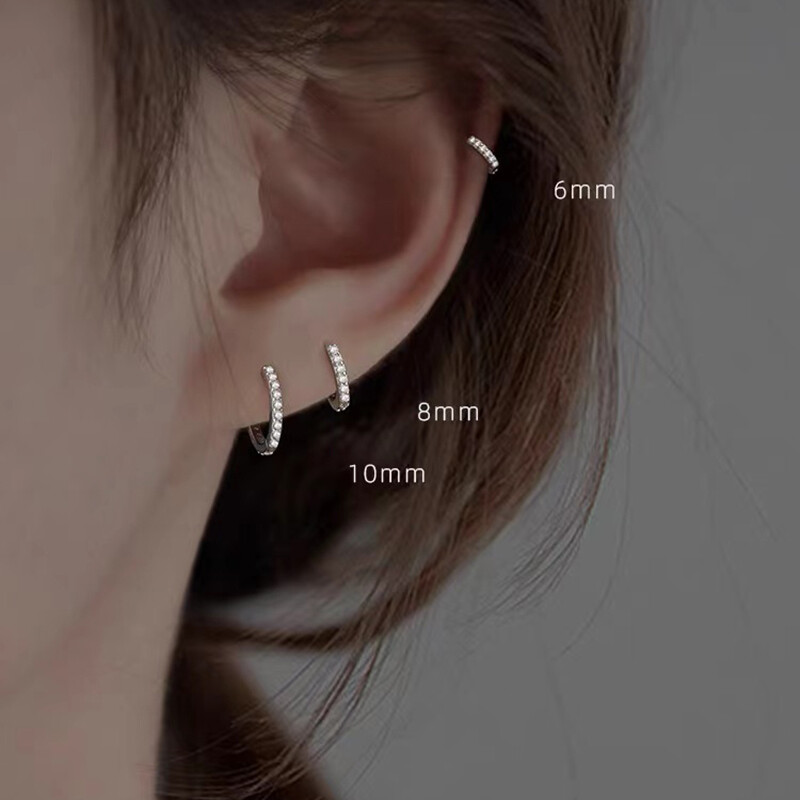 ANENJERY Cercei cu cerc cu zircon dublu și mai multe dimensiuni pentru bărbați, femei, la modă, de culoare argintie delicată, îmbrăcăminte mici серьги aretes