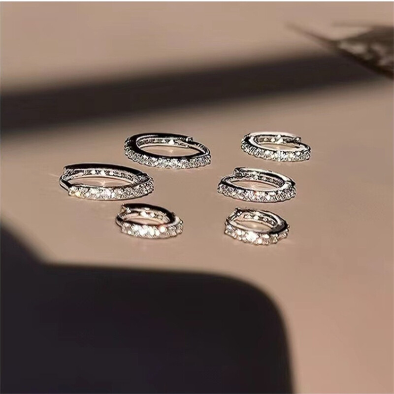 ANENJERY Cercei cu cerc cu zircon dublu și mai multe dimensiuni pentru bărbați, femei, la modă, de culoare argintie delicată, îmbrăcăminte mici серьги aretes