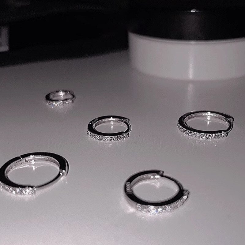 ANENJERY Cercei cu cerc cu zircon dublu și mai multe dimensiuni pentru bărbați, femei, la modă, de culoare argintie delicată, îmbrăcăminte mici серьги aretes