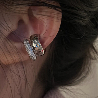 Moodne tsirkoon Kahekihiline kõrvamansett, augustamata kõrvarõngas 2023, trendikas punk, ainulaadne metallist geomeetriline kõrvaklamber naistele