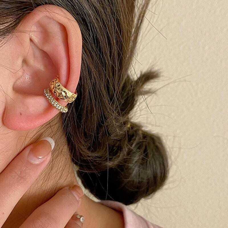 Moodne tsirkoon Kahekihiline kõrvamansett, augustamata kõrvarõngas 2023, trendikas punk, ainulaadne metallist geomeetriline kõrvaklamber naistele