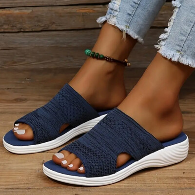 Papuci de plajă casual pentru femei Sandale ortopedice elastice pentru femei, cu vârf deschis, diapozitive respirabile, pantofi încrucișați în aer liber