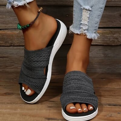 Papuci de plajă casual pentru femei Sandale ortopedice elastice pentru femei, cu vârf deschis, diapozitive respirabile, pantofi încrucișați în aer liber
