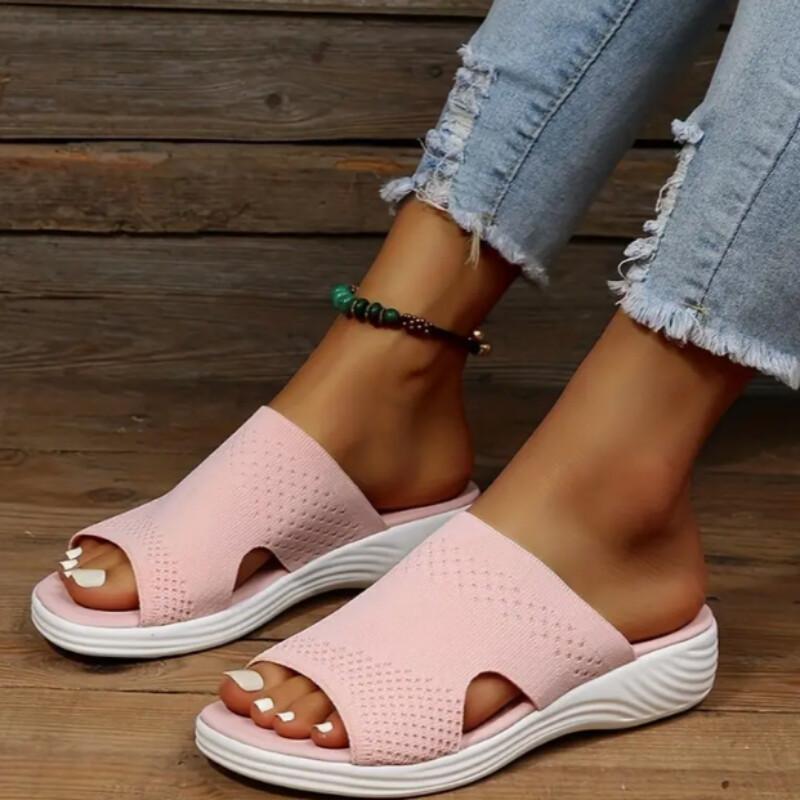 Papuci de plajă casual pentru femei Sandale ortopedice elastice pentru femei, cu vârf deschis, diapozitive respirabile, pantofi încrucișați în aer liber