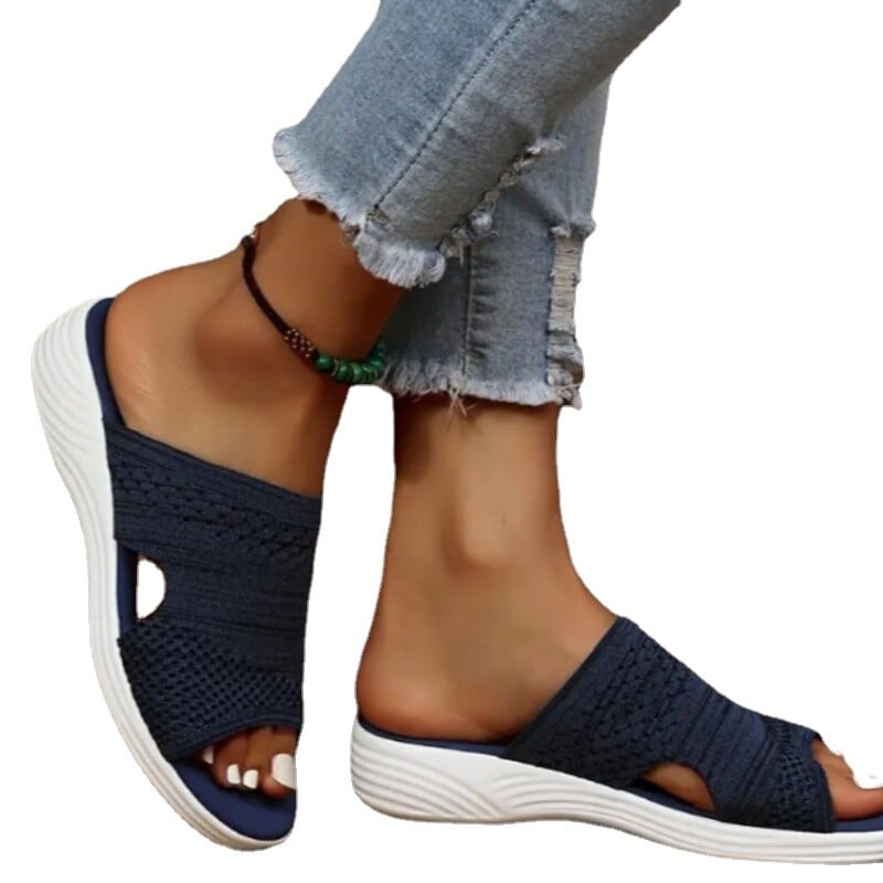 Papuci de plajă casual pentru femei Sandale ortopedice elastice pentru femei, cu vârf deschis, diapozitive respirabile, pantofi încrucișați în aer liber