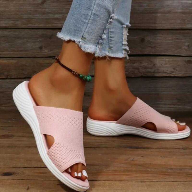 Papuci de plajă casual pentru femei Sandale ortopedice elastice pentru femei, cu vârf deschis, diapozitive respirabile, pantofi încrucișați în aer liber