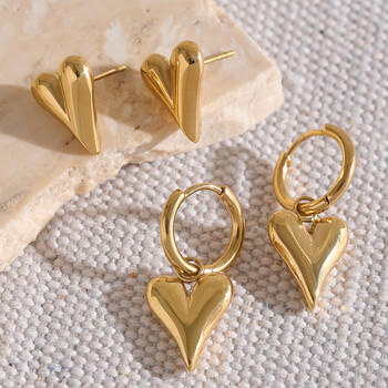 Yhpup Неръждаема стомана Chic Heart Huggie Hoop Earrings Charm Gold Color Tarnish Free Trendy Fashion Jewelry for Women Bijoux