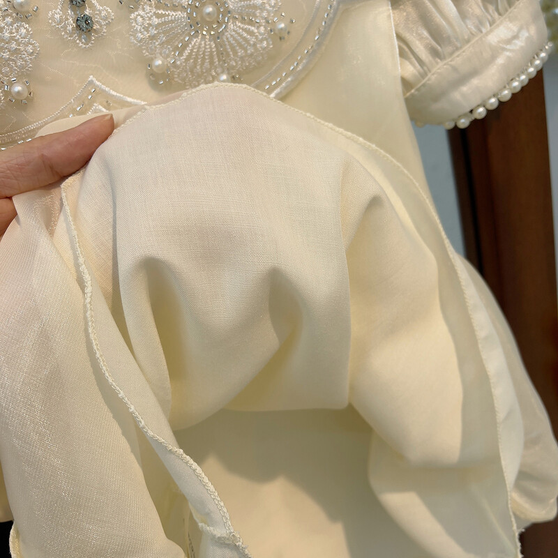 Tüdrukute kleit suvine laste Cheongsami printsessi kleit, uus 2023. aasta trükiga helmestega tüllist õlakleit Ropa De Niña tüdrukute riided