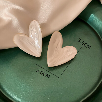 Cercei tip inimă mare de culoare albă pentru femei, fete, coreeană, picături de dragoste, glazură, estetică, viața de zi cu zi, bijuterii minimaliste