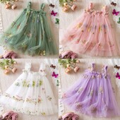 Beebitüdruku lilletikanditega kleit Sukadega varrukateta haldjast tüllprintsessi kleit Uus suvine kleit tüdrukule sünnipäevapeokleit