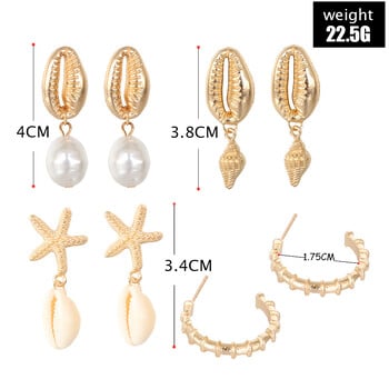 Σετ σκουλαρίκι Bohemia Shell Starfish Dangle για γυναίκες Summer Beach Pearl Conch Drop Γεωμετρικό σκουλαρίκι για κορίτσια Μόδα κοσμήματα