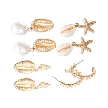 Σετ σκουλαρίκι Bohemia Shell Starfish Dangle για γυναίκες Summer Beach Pearl Conch Drop Γεωμετρικό σκουλαρίκι για κορίτσια Μόδα κοσμήματα