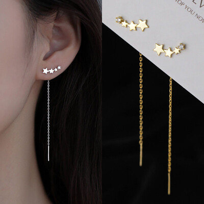 LATS Trend Long Wire Tassel Thread Chain Climb Star Heart Beads Pendants Drop Earrings γυναικεία ίσια κρεμαστά σκουλαρίκια Κοσμήματα